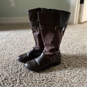 Tall brown faux leather/suede Nine West boots sz 5